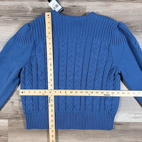 Lauren Ralph Lauren Sweater XXL Blue Cable-Knit Cotton Crewneck Puff Sleeve NWT - Picture 12 of 12